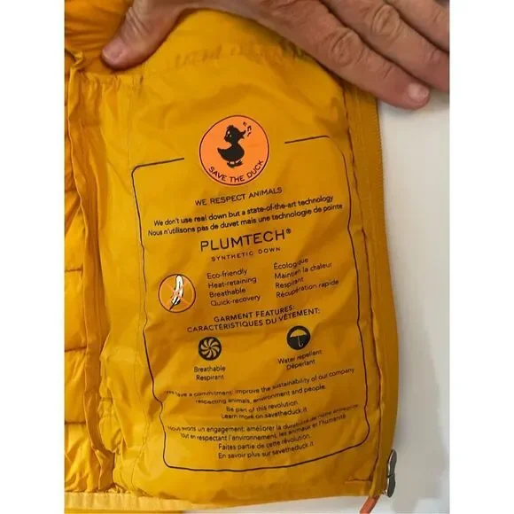 Save the Duck Mustard , XL. Lightweight Hooded Puffer. Cruelty Free. Packable - Picture 13 of 16